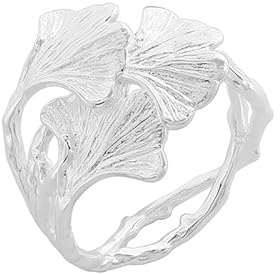 Lllunimon Ginkgo Blatt Ring S925 Sterling Silber Ring Orientalischer Innenhof Schmuck Elegante Accessoires Alltag Geschenke für Sie