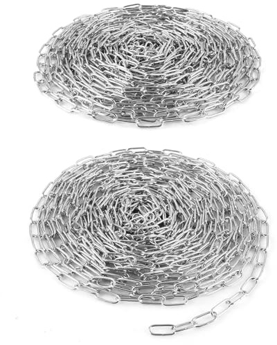 WOPPLXY 2 Stück Verzinkt Metallkette, 2mm 10 Meter Kette Meterware, Gliederkette aus Metall, Oberfläche Verzinkt Ankerkette, Schaukelkette Zum Aufhängen von Grün und Kleidung, Türverschluss