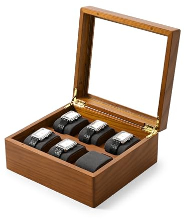 Oirlv Massivholz Uhrenbox Watch Box Organizer mit Deckel 6, | Uhrenkoffer aus Massivholz für 6 Uhren – herausnehmbare Kissen, Deckel, platzsparend & stilvoll(Cremeweiß)