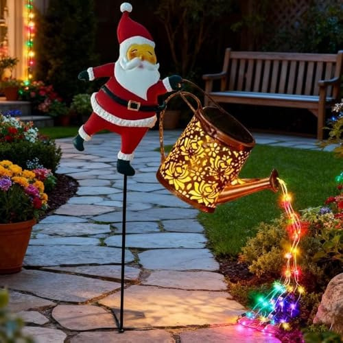 Solar Santa-GießKanne-Laterne, Weihnachtsmann Mit GießKanne, IP65 GießKanne Weihnachten, Christmas Santa Solars Kettle Lights, LED Solars Weihnachtsmann GießKanne Lichterkette (B)