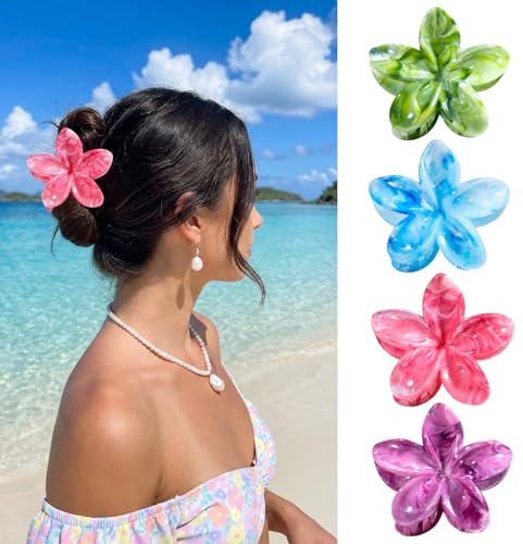 Mollettone Capelli Donna Fiori, Set di 4 Pinze Per Capelli Hawaiano Per Capelli Sottili e Spessi, Accessori per Acconciature Per Donne e Ragazze (P)