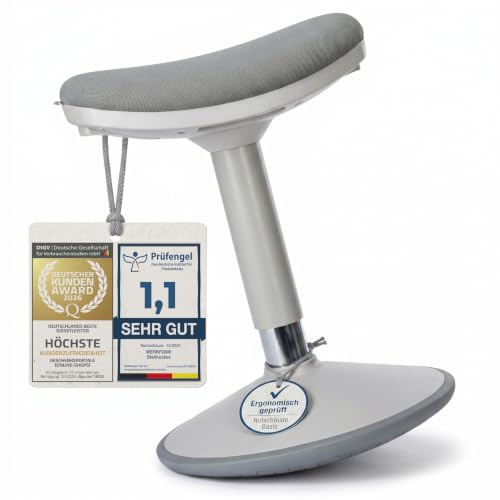 Werkfox® Stehhocker höhenverstellbar 52-65cm Grau - Wackelhocker Büro | Entlastet den Rücken, aktives Sitzen mit Schwingeffekt, ergonomische Stehhilfe für Schreibtisch, Aluminiumrahmen, Größe M