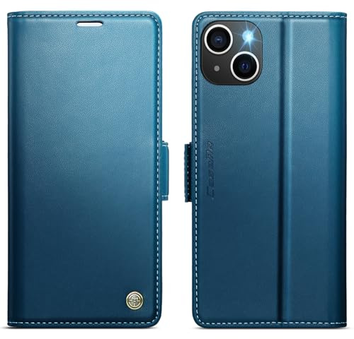 KZB Wallet Case for iPhone 13, Magnetic Flip, RFID Blocking, Blue | 3 Card Holders, Kickstand, Shockproof, Premium PU Leather, Magnetic Closure, Phone Cover for iPhone 13 (6.1'')