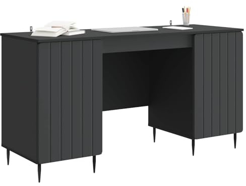 vidaXL Schreibtisch mit Regal Schwarz 142,5 x 50 x 75 cm Holzwerkstoff, Moderner Arbeitsplatz für Dein Wohnzimmer, rechteckiger Schreibtisch mit viel Stauraum, Robustes Büromöbel