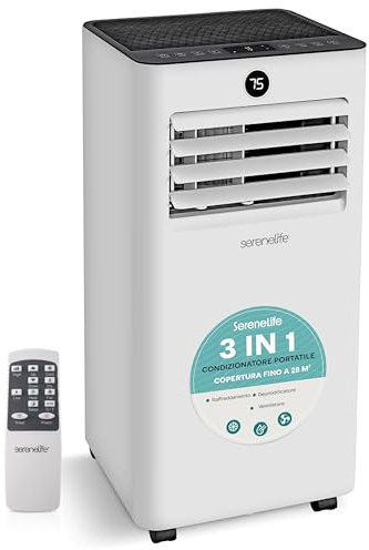 SereneLife Klimagerät Mobil 7000 BTU, 3-in-1 Klimaanlage mit Abluftschlauch, Kühlen, Entfeuchten und Ventilieren, inkl. Fensterkit, für Räume bis zu 35m², 24h- Timer, Leise 54db