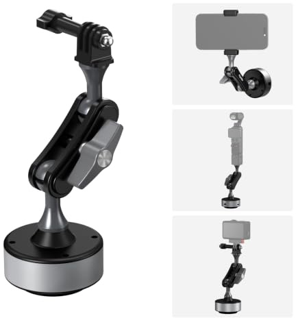 BRDRC Electric Vacuum Suction Camera Mount, 360° Adjustable Dual Ball Head Magic Arm, Quick Release Dash Cam Car Mount Compatible with GoPro, for DJI, for Insta360, for iPhone & All Smartphones