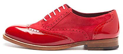 Beatnik Shoes Zapatos de Cordones Oxford de Mujer Rojos en Piel Acharolada y Ante Beatnik Lena Too Red, Talla : 40