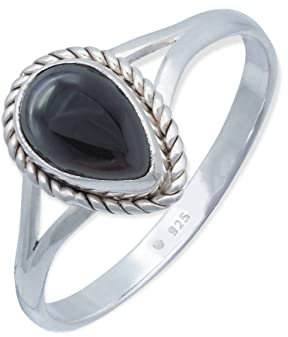 mantraroma Damen Ring 925 Silber Onyx Edelstein schwarz dezent verspielt