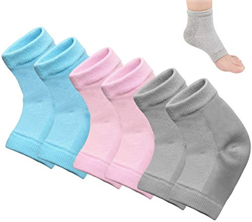 kuou 3 Pairs Gel Heel Socks for Dry Cracked Heels, One Size, Multi | Cotton Rich Stretch Fabric, Open Toe Breathable Design, Gel Lining with Oils Vitamin E, Day and Night Heel Care