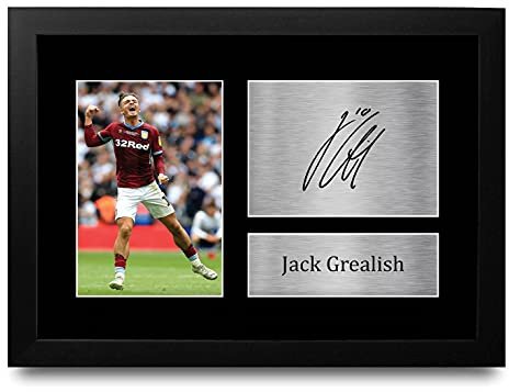 HWC Trading FR Jack Grealish Aston Villa Gifts Printed Signed Autograph Picture for Fans and Supporters - A4 Framed