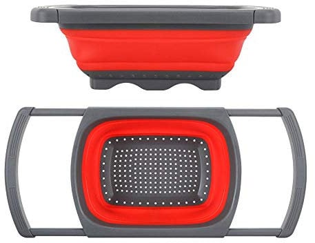 Nanxin Passoire Pliable en Silicone, Égouttoir Extensible de Cuisine Corbeille à Aliments Légumes Fruits avec Poignées Extensibles-Rouge