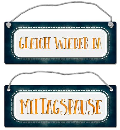 Mittagspause oder Gleich wieder da Wendeschild mit Kordel für die Bürotüre Büro