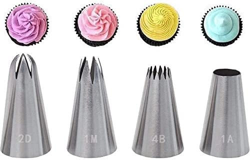 Lot de 4 Douilles Pâtisserie, 25 mm Buses à Douille Réutilisables Douilles Gâteaux en Acier Inoxydable pour la Décoration Pâtisserie Cupcakes Muffins Tarte Cookies