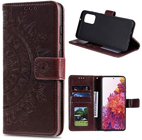 CoverKingz Schutzhülle kompatibel mit Samsung Galaxy S20 FE [6,5 Zoll] - Handycover mit Kartenfach Schutztasche Wallet - Flip Case klappbar Motiv Mandala Braun