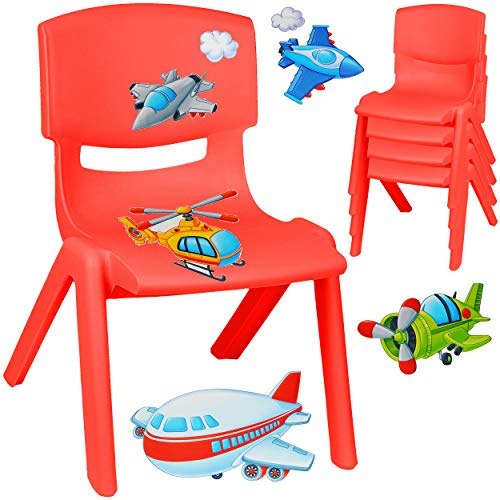 alles-meine.de GmbH Kinderstuhl/Stuhl - Motivwahl - rot + Sticker - Flugzeug & Helikopter - Plastik - bis 100 kg belastbar/kippsicher - für INNEN & AUßEN - 0-99 Jahre - sta..