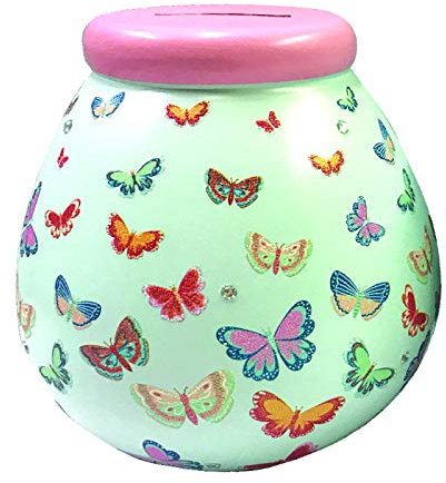 Pot of Dreams Multicolor Butterflies Save And Smash Handcrafted Green Color Ceramic Money Box Piggy Bank Perfect Decorative Gift for Centrepiece living room & Bedroom and Saving for Family Vacation