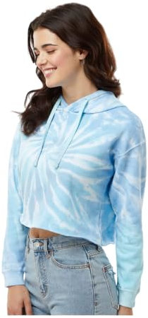 Colortone Batik Cropped Hoodie Damen | Batik Bauchfrei Pullover in verschiedenen Mustern | Crop Hoodie aus Bauwolle mit Kängurutasche | Handgefärbtes Batik Design Erwachsene Frauen | Lagoon, L