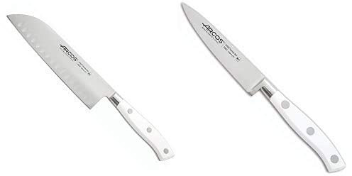 Arcos Riviera Blanc Cuchillo Santoku, 180 mm (estuche) + Riviera Blanc Cuchillo mondador, 100 mm, color Blanco