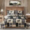 Lodge Steppdecken-Set für King-Size-Bett, Patchwork, rustikal, Elch-Hirsch, bedruckt, Beige, Gingham-Gitter, Tagesdecke, Decke, weich, leicht, wendbar, alle Jahreszeiten, 1 Steppdecke, 2 Kissenbezüge