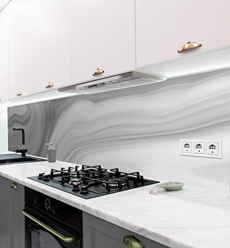 MyMaxxi Küchenrückwand Folie selbstklebend matt Versteift - einfache Montage ohne Bohren - Motiv Marmor grau 60cm hoch - Spritzschutz Küche Klebefolie - Mauer Steine 400 x 60cm