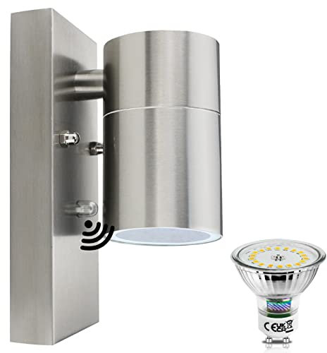 Allesgute Aussenleuchte mit Dämmerungsschalter IP44 Modern Gebürstet Edelstahl LED Wandlampe Dämmerungssensor Down Aussenlampe für Garten Bad Hof Balkon inkl.5W 500LM GU10 Warmweiss