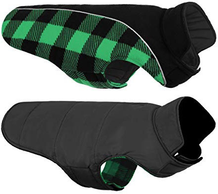 CITÉTOILE Warme Hundemantel Winter, Hundemantel mit Bauchschutz, Wintermantel für Hunde mit Reflektierend, Wendbarer Hundejacke Hundekleidung mit Geschirrloch, Grün, S