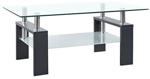 vidaXL Table Basse Table d'Appoint Table de Canapé Bout de Canapé Salle de Séjour Salon Intérieur Gris et Transparent 95x55x40 cm Verre Trempé