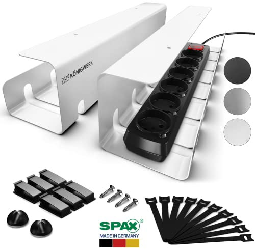 Königwerk Kabelkanal Schreibtisch fürs Kabel Management - Inkl. Zubehör - Tisch Kabelführung Kabelmanagement durch Kabelschacht - Cable Organizer Desk, Weiß