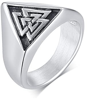 HCMA Dreieck Wikinger Siegelring für Männer Edelstahl Valknut Wikinger Ringe skandinavischen Wikinger nordischen Schmuck Geschenk