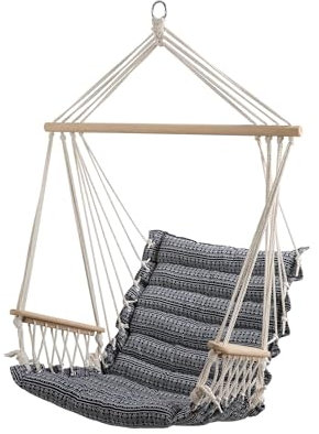 ASS Design Hängesessel Stoffsessel Schwebesessel Hängekorb Maly mit extrem gemütlichem 6cm dicken Sitzkissen und Armlehnen ohne Hängesesselgestell, Farbe:Schwarz/Weiß