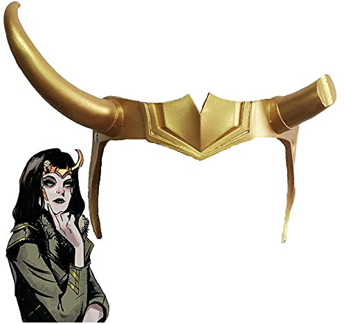ZLCOS Loki Krone mit Hörnern Superschurke Gold Helm Maske Cosplay Maskerade Kostüm Zubehör Requisite (Lady Loki Latex), Einheitsgröße