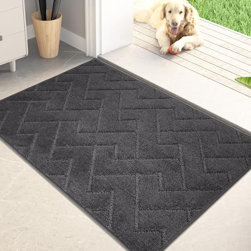 PURRUGS Dirt Trapping Door Mat 20 x 31.5, Non-Slip Machine Washable Entry Rug, Dog Doormat, Indoor Front Door Mat, Super Absorbent Entryway Rug for Muddy Shoes & Paws, Charcoal