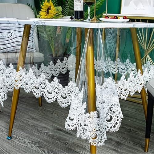 LUNYY Nappe Transparente en Verre Souple PVC Nappe cirée Dentelle Couverture de Table carrée Ronde Nappe imperméable