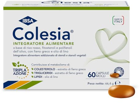 Colesia Softgel - 60 Capsule molli | Integratore alimentare a base di fitosteroli, riso rosso e polifenoli dell’olivo, con Fieno greco e Olio di lino