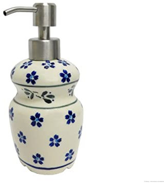 Bunzlauer Keramik Seifenspender für Flüssige Seife oder Shampoo 350 ml Lotionspender Pumpflasche (Dekor 163a)