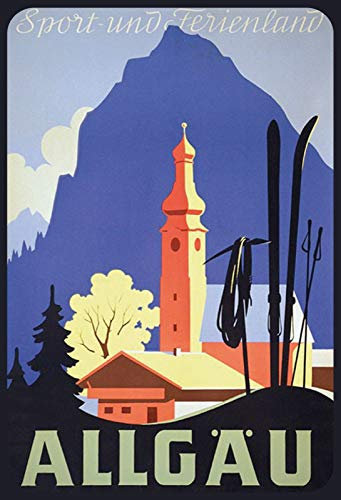 DekoDrom® Blechschild 20x30 cm historisches Plakat Allgäu Deutschland Städtereise Urlaub Dekoration Bar Kneipe Sammler