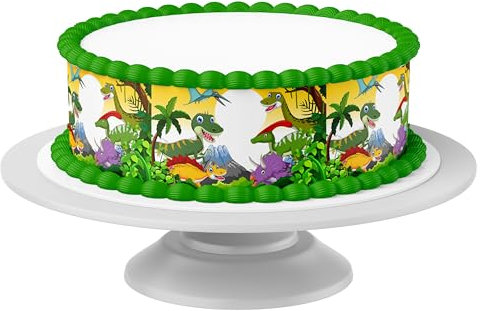 Tortenband Dinosaurier essbar - 4 Stück á 24cm x 5cm passend für Torten bis 30 cm zum mitessen - kreative Dekoration für Torten