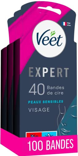 Veet Expert - Lot de 100 Bandes De Cire Froide - Visage - Peaux Sensibles