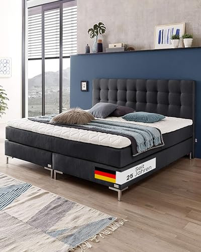 WELCON Boxspringbett | Hotelbett Rockstar 180x200 cm H2, H3, H4 und H5 (H2 bis 65 kg / H5 ab 110 kg, schwarz)