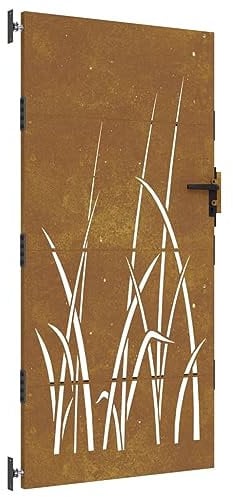 vidaXL Puerta de jardín acero corten diseño hierba 85x200 cm, puerta de metal, puerta delantera de jardín, puerta de jardín con cerradura