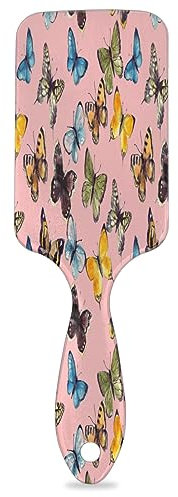 Watercolor Butterfly Hair Brush Detangler Brush with Nylon Bristle for Thick Curly Thin Long Short Wet or Dry Hair Adds Shine and Makes Hair Health Paddle Hairbrush for Women Men