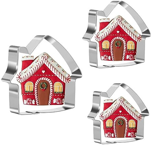 Ausstechformen Lebkuchenhaus Weihnachten 3er Set Edelstahl 8,9/6,6/5,2 cm