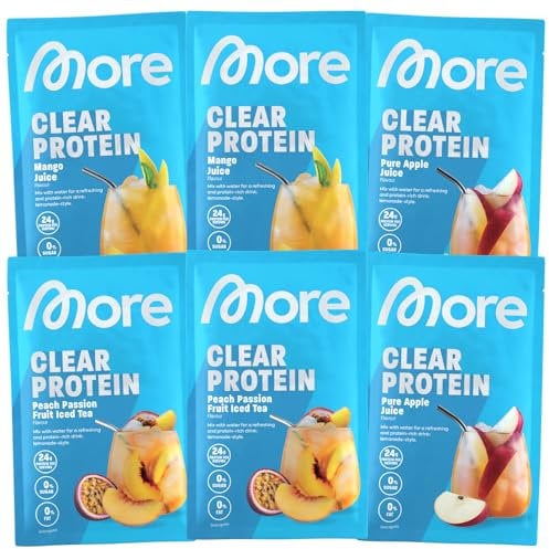 MORE Clear Protein, Probenbundle, 6 x 30 g, variable Sorten, Protein Drink mit Whey Isolat - made in Germany (Sorten können variieren)