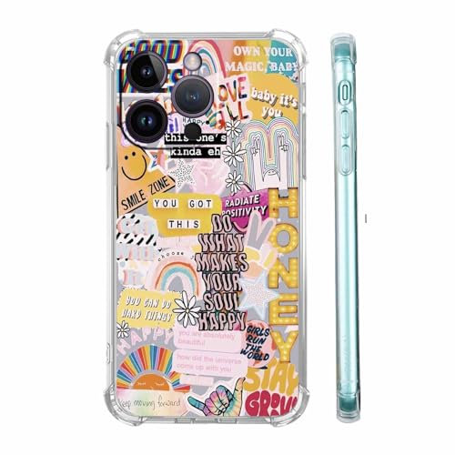 Vesidurt Positive Quotes Collage for iPhone 15 Pro Max Case,Hippie Indie Aesthetic Pattern,Unique Soft TPU Bumper Case for iPhone 15 Pro Max