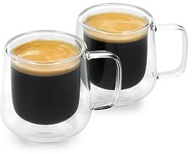 La Cafetière 2pc Siena Double-Walled Espresso Glasses Set, 100ml Insulated Coffee Cups with Handle for Barista Espresso, Stackable and Lightweight