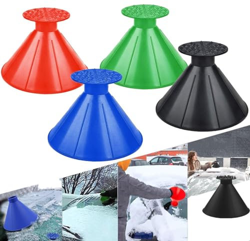 EHOTER Eiskratzer Auto Magischer Eiskratzer für die Autoscheibe Runde Auto Eiskratzer mit Trichter Runder Schneeschieber Geformtes Reinigungswerkzeug (schwarz+rot+grün+blau,1)