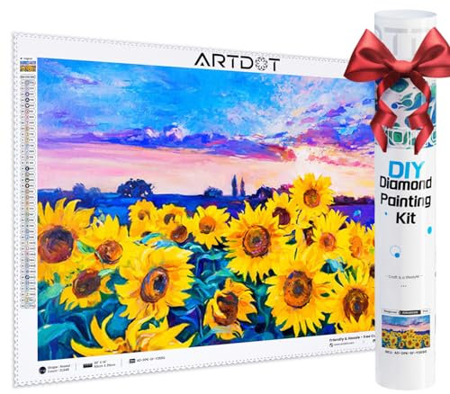 ARTDOT Lizenzierte 5D Diamond Painting Erwachsene Set 35×50cm, DIY Diamant Painting Bilder für Dekoration Wohnzimmer, mit Zubehör als Geschenk für Männer Mama Oma, Sonnenblume Blumen