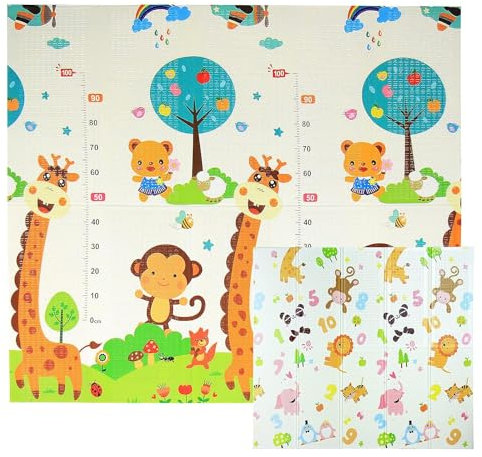 Spielmatte Kinder - Krabbelmatte Baby 180 x 200 - Wasserdichte und Doppelseitige Bodenmatte Kinder aus Weichem Schaumstoff - Tragbar mit Tasche (Zahlen & Giraffe)