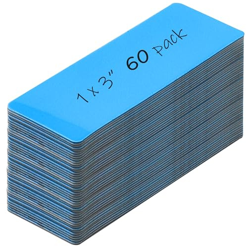 Realth Magnetstreifen Beschreibbar 60 Stück 2.5CM x 7.6CM Blau | Wiederverwendbar und Löschbar, für Klassenzimmer Home Office Whiteboard Kühlschrank Crafts Namensschilder