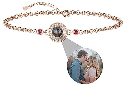 XXTONE Personalisiertes Foto Projektion Armband - Benutzerdefiniert Mit Bild Im Inneren Kreis - Einstellbares Valentinstag Geburtstag Schmuck Geschenk für Frauen Männer (Roségold 5)